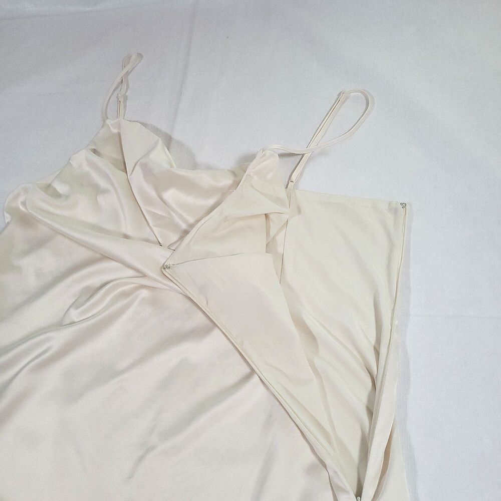 Satin Slinky Drape Slip Maxi Dress 3X Cream Finesse Leg Slit Bride honeymoon - Picture 12 of 12